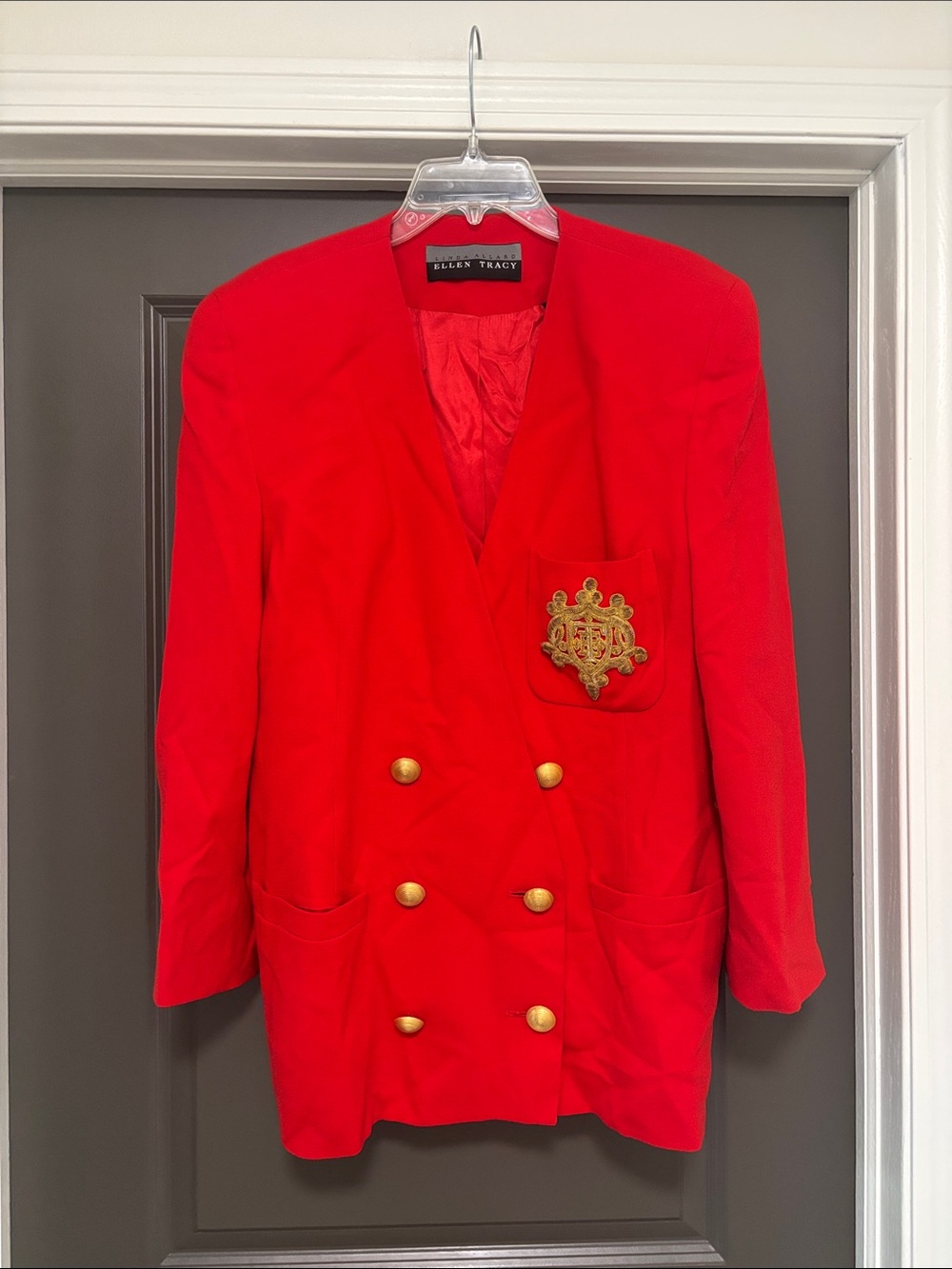 Ellen Tracy 100% wool gold crested blazer 12